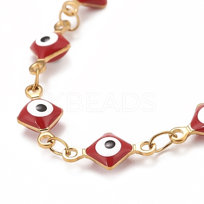 Enamel Rhombus with Evil Eye Link Chains Bracelet BJEW-P271-03G-1