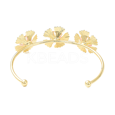 Alloy Flower with Imitation Pearl Beaded Open Cuff Bangle for Women BJEW-D054-02G-01-1