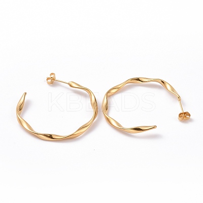 201 Stainless Steel Wave C-shape Stud Earrings with Iron Plating(IP) 304 Stainless Steel Pins EJEW-G298-04G-1