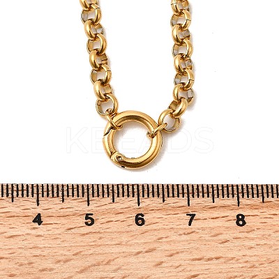 304 Stainless Steel Spring Gate Ring Pendant Rolo Chain Necklaces for Women NJEW-Z091-04G-1