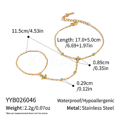 Natural Turquoise 304 Stainless Steel Flower Hand Chain Ring Bracelets for Women EH8478-1