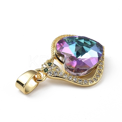 Real 18K Gold Plated Rack Plating Brass Micro Pave Clear Cubic Zirconia Pendants KK-C015-16G-04-1