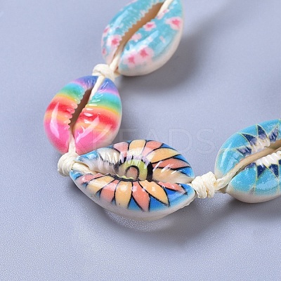 Adjustable Printed Cowrie Shell Braided Bead Bracelets BJEW-JB04273-1