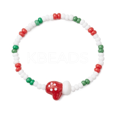 Christmas Glass Seed & Handmade Lampwork Beads Stretch Bracelets for Women BJEW-MZ00197-01-1