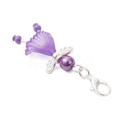 5Pcs Flower Angel Glass Seed & Acrylic Pendant Decorations HJEW-JM03563-01-1