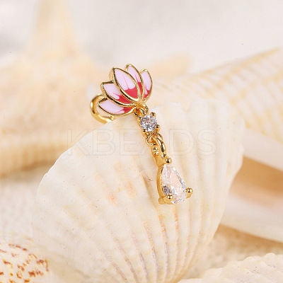 Clear Cubic Zirconia with Enamel Pink Lotus Flower Clip on Nose Rings FS-WG6F390-01-1