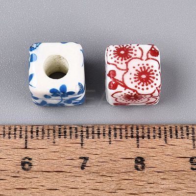 Printed Handmade Porcelain European Beads PORC-Q007-11-1