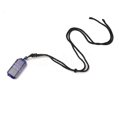 Natural Lapis Lazuli Rectangle Pendant Necklace with Nylon Cord for Women NJEW-C001-01B-01-1