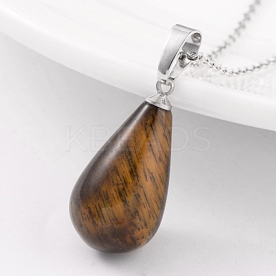 Teardrop Platinum Tone Brass Tiger Eye Pendants G-F267-04B-1