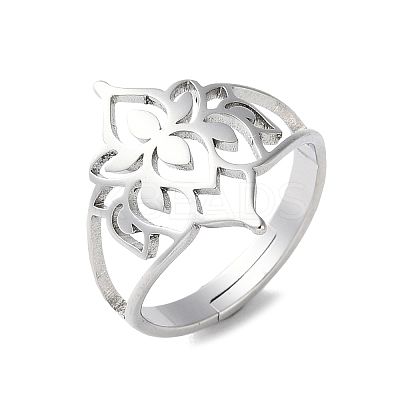 Non-Tarnish 304 Stainless Steel Hollow Out Flower Adjustable Ring RJEW-T027-03P-1