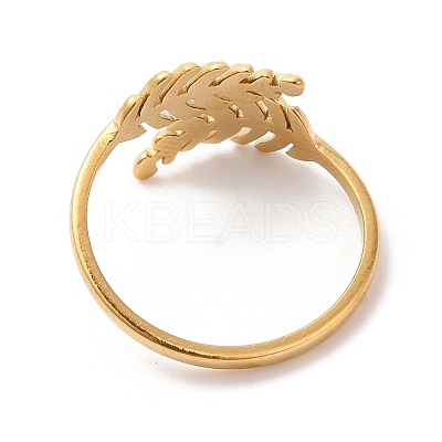 Ion Plating(IP) 304 Stainless Steel Leaf Open Cuff Ring for Women RJEW-K245-40G-1