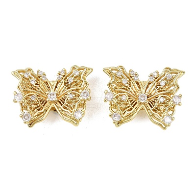 Brass Micro Pave Clear Cubic Zirconia Beads KK-D109-05A-G-1
