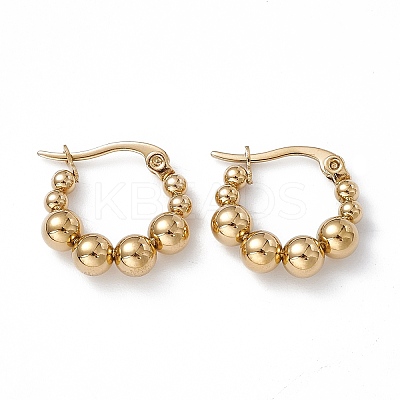 201 Stainless Steel Round Beaded Hoop Earrings with 304 Stainless Steel Pins for Women EJEW-B016-14A-G-1