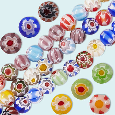 3 Strands Handmade Millefiori Glass Round Bead Strands LAMP-LT0001-16A-1