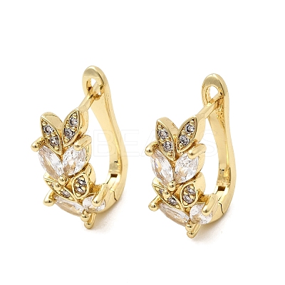 Leaf Brass Micro Pave Clear Cubic Zirconia Hoop Earrings EJEW-H180-29G-1