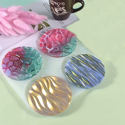 Flat Round with Water Ripple Cup Mat Silicone Molds DIY-L065-03-1
