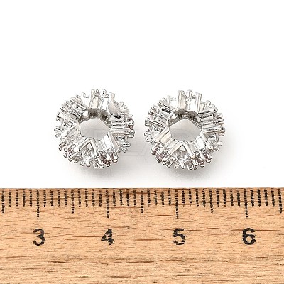 Flower Brass Micro Pave Cubic Zirconia European Beads KK-V008-19P-02-1