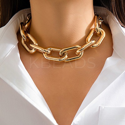 Chunky CCB Plastic Curb/Cable Chain Necklaces for Women NJEW-K261-01A-G-1-1