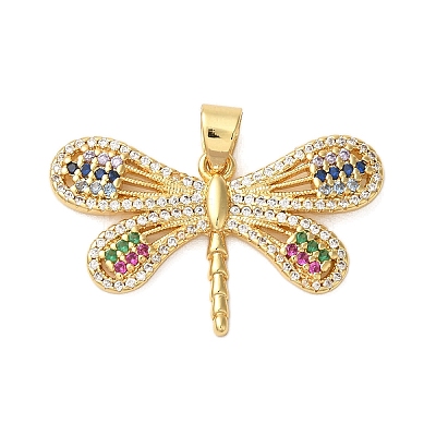 Rack Plating Brass Micro Pave Cubic Zirconia Pendants KK-P279-14G-1