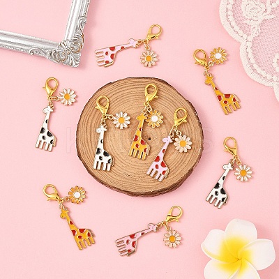 5Pcs Giraffe Alloy Enamel Pendant Decoration HJEW-YW00094-01-1