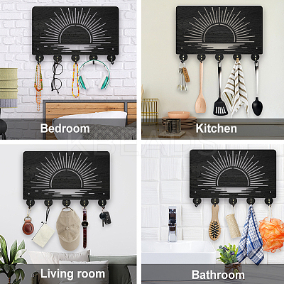 Wood & Iron Wall Mounted Hangers HJEW-WH0055-228-1