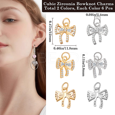 12Pcs 2 Colors Brass Micro Pave Cubic Zirconia Charms KK-BBC0014-18-1