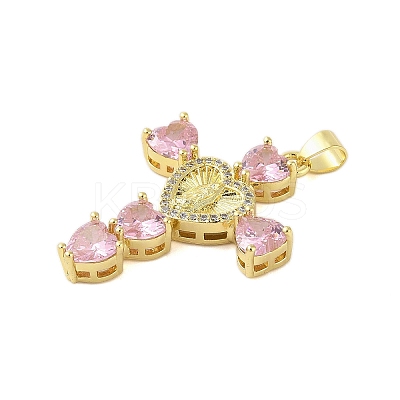 Rack Plating Brass Micro Pave Cubic Zirconia Heart Shape Virgin Mary Cross Pendant KK-S380-44C-G-1