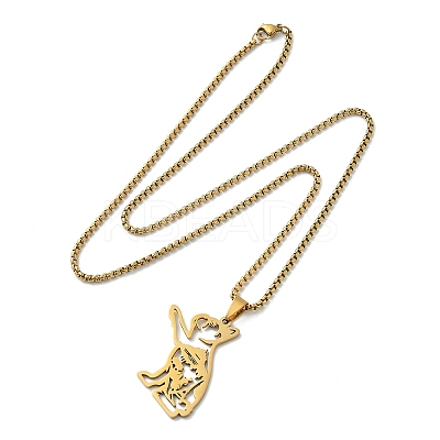 201 Stainless Steel Dog Outline Pendant Necklaces NJEW-P327-06G-1
