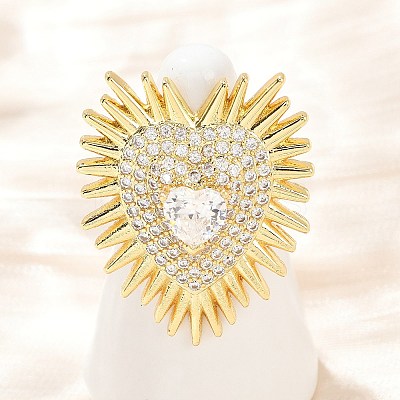 Brass Micro Pave Clear Cubic Zirconia Cuff Rings RJEW-P155-04C-G-1
