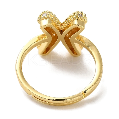 Rack Plating Letter Brass Micro Pave Clear Cubic Zirconia Adjustable Rings for Women KK-S391-03G-X-1