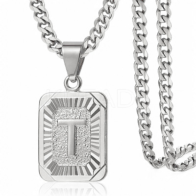 Rectangle with Letter Pattern 304 Stainless Steel Pendant Necklaces FS-WGFC766-41-1