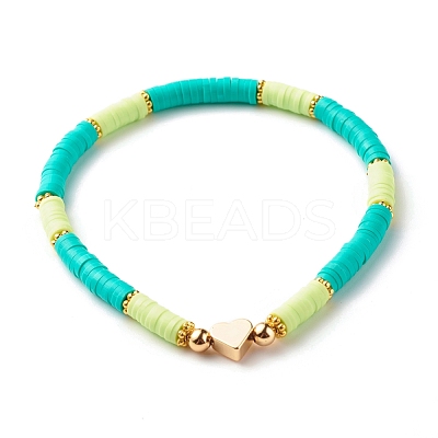 Natural Sandalwood Round & Polymer Clay Heishi Beads Stretch Bracelets Sets BJEW-JB07437-1