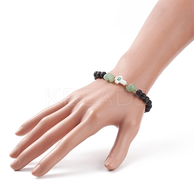Natural Lava Rock & Gemstone Beaded Stretch Bracelet BJEW-JB08531-1