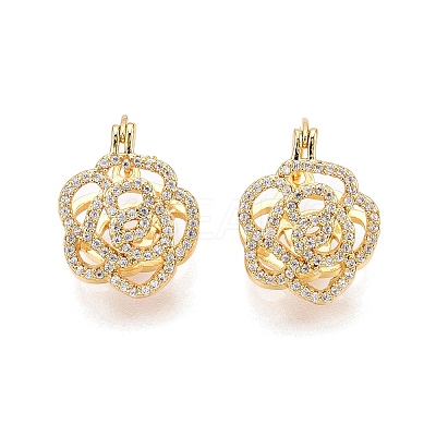 Flower Clear Cubic Zirconia Hoop Earrings EJEW-N054-62G-1