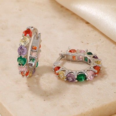Vintage Colorful Circle Brass Cubic Zirconia Hoop Earrings FK0958-1