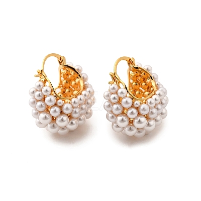 Brass ABC Plastic Imitation Pearl Basket Hoop Earrings EJEW-S270-08G-1