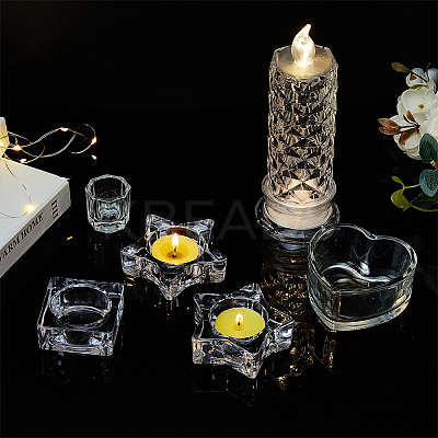 5Pcs 5 Styles Glass Tealight Candle Holder AJEW-FG0003-37-1