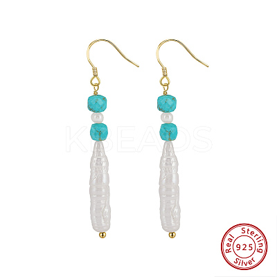 Synthetic Turquoise & Natural Baroque Freshwater Pearl & 925 Sterling Silver Dangle Earrings for Women EJEW-G412-01G-1