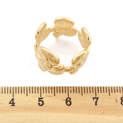 Flower Brass Cuff Rings for Women RJEW-B119-14G-01-1
