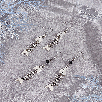 2 Pairs 2 Style Alloy Fishbone Long Dangle Eararings for Women EJEW-AN0002-53-1