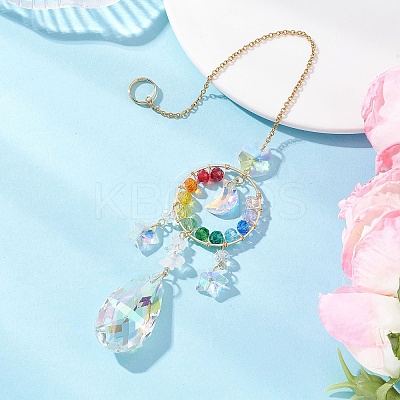 Glass with Natural Quartz Crystal Chip Window Hanging Suncatchers HJEW-JM04574-1