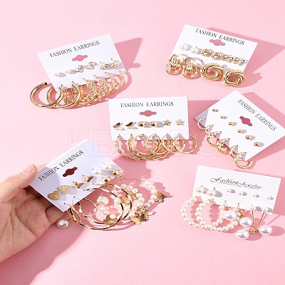 6Sets 6 Styles Alloy & Rhinestone Earring Sets for Women EJEW-FS0001-26-1