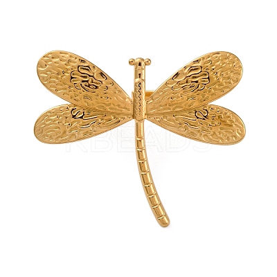 Ion Plating(IP) 304 Stainless Steel Dragonfly Open Cuff Rings RJEW-M047-07G-1