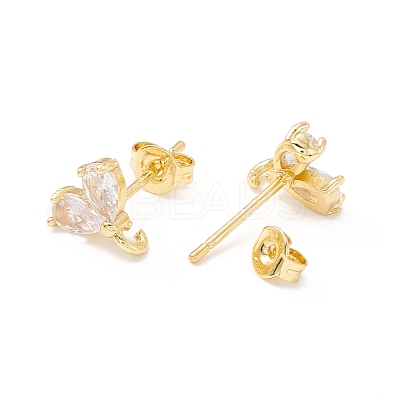 Rack Plating Brass Cubic Zirconia Stud Earrings Findings MAK-I684-10G-03-RS-1