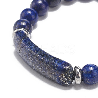 Natural Lapis Lazuli(Dyed) Beaded Stretch Bracelet BJEW-JB08879-01-1
