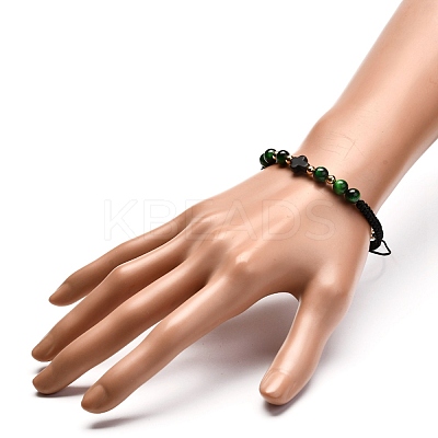Cross Synthetic Turquoise(Dyed) Braided Bead Bracelet for Men Women BJEW-JB06743-01-1