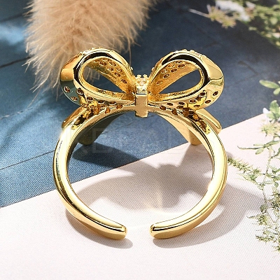 Rack Plating Brass Micro Pave Clear Cubic Zirconia Cuff Finger Rings for Women RJEW-M028-31G-03-1