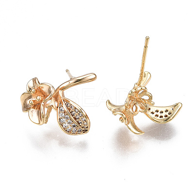 Brass Micro Pave Clear Cubic Zirconia Earring Findings KK-S356-357-NF-1