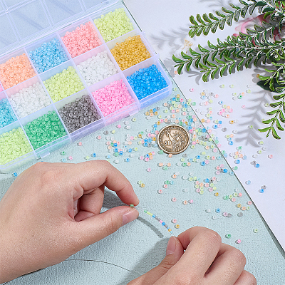 150G 15 Colors Luminous Round Glass Seed Beads SEED-PH0002-44-1