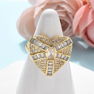 Brass Micro Pave Clear Cubic Zirconia Cuff Rings for Women RJEW-C126-03G-1